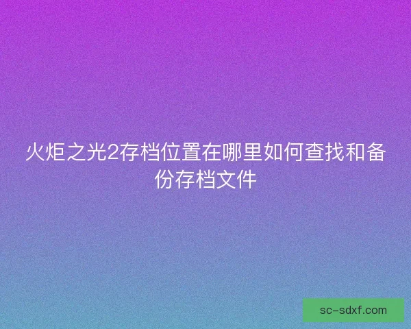 火炬之光2存档位置在哪里如何查找和备份存档文件
